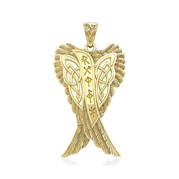 Celtic Angel Wings with Rune Symbols Solid Gold Pendant GPD5735 - Jewelry